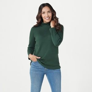 Denim&Co Mock Neck Long Sleeve Top Dark Green XS